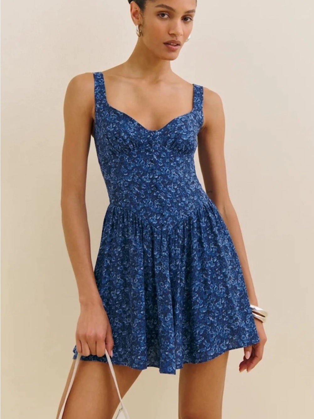 Reformation Wynn Blue Floral Sweetheart Mini Dress